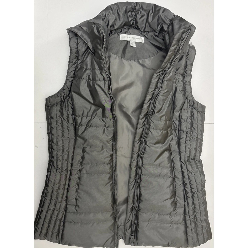 New York Company Womens Gray Puffer Vest‎ Hooded Zip Padded Quilted Outerwear XS